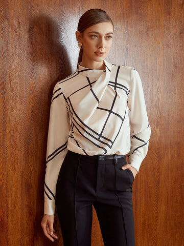 MOTF PREMIUM GEO PRINT MOCK NECK TOP