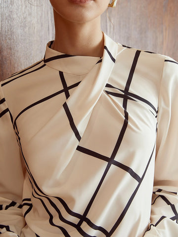 MOTF PREMIUM GEO PRINT MOCK NECK TOP