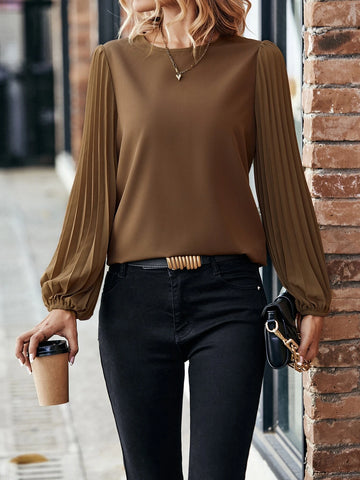 Pleated Lantern Sleeve Blouse