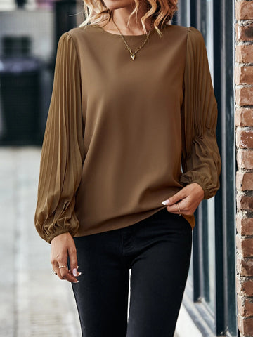 Pleated Lantern Sleeve Blouse