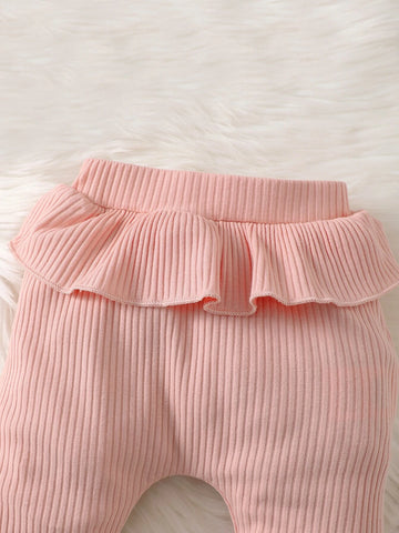 Baby Ruffle Trim Bodysuit & Pants & Headband