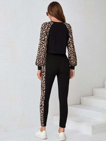 Leopard Print Raglan Sleeve Tee & Leggings