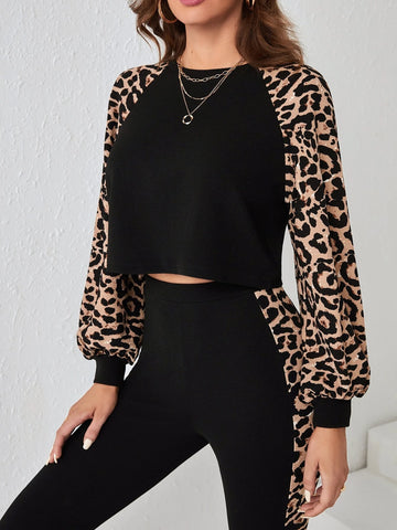 Leopard Print Raglan Sleeve Tee & Leggings