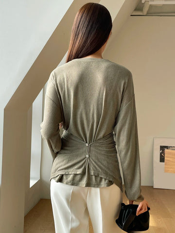 DAZY Solid Criss Cross Front Button Back Drop Shoulder Tee