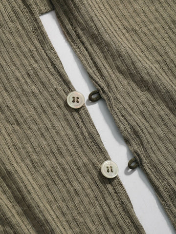 DAZY Solid Criss Cross Front Button Back Drop Shoulder Tee