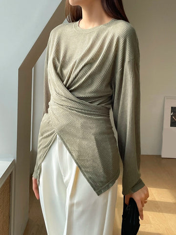 DAZY Solid Criss Cross Front Button Back Drop Shoulder Tee