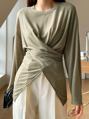 DAZY Solid Criss Cross Front Button Back Drop Shoulder Tee