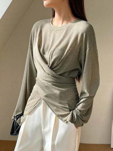 DAZY Solid Criss Cross Front Button Back Drop Shoulder Tee