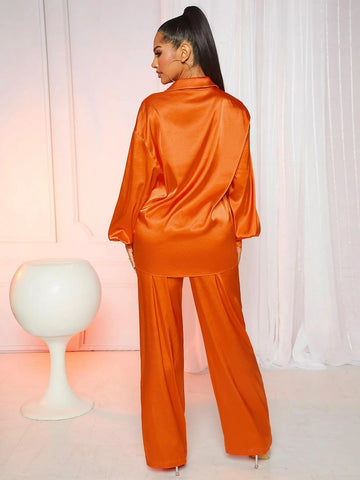 SXY Solid Tube Top & Pants & Drop Shoulder Shirt