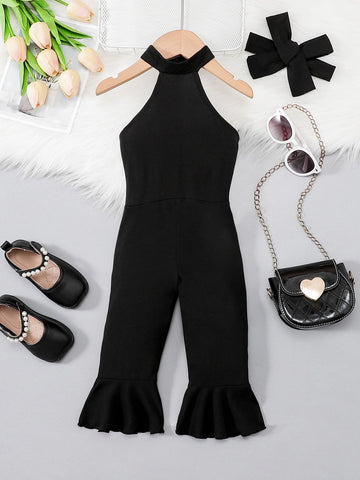 Baby Ruffle Hem Halter Jumpsuit & Headband