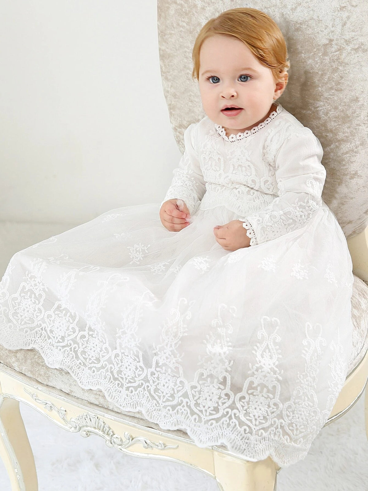 Baby Embroidery Mesh Overlay Party Dress Without Hat