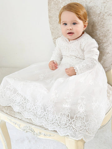 Baby Embroidery Mesh Overlay Party Dress Without Hat