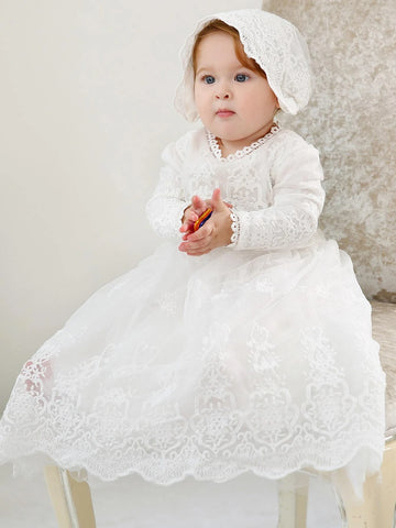 Baby Embroidery Mesh Overlay Party Dress Without Hat