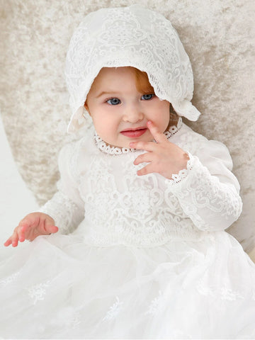 Baby Embroidery Mesh Overlay Party Dress Without Hat