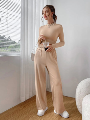 Solid Crop Tee & Wide Leg Pants