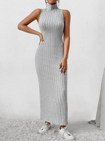 Mock Neck Tank Split Thigh Dress
