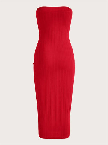 Solid Backless Tube Dress