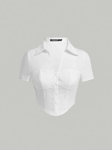 MOD Solid Button Front Bustier Shirt