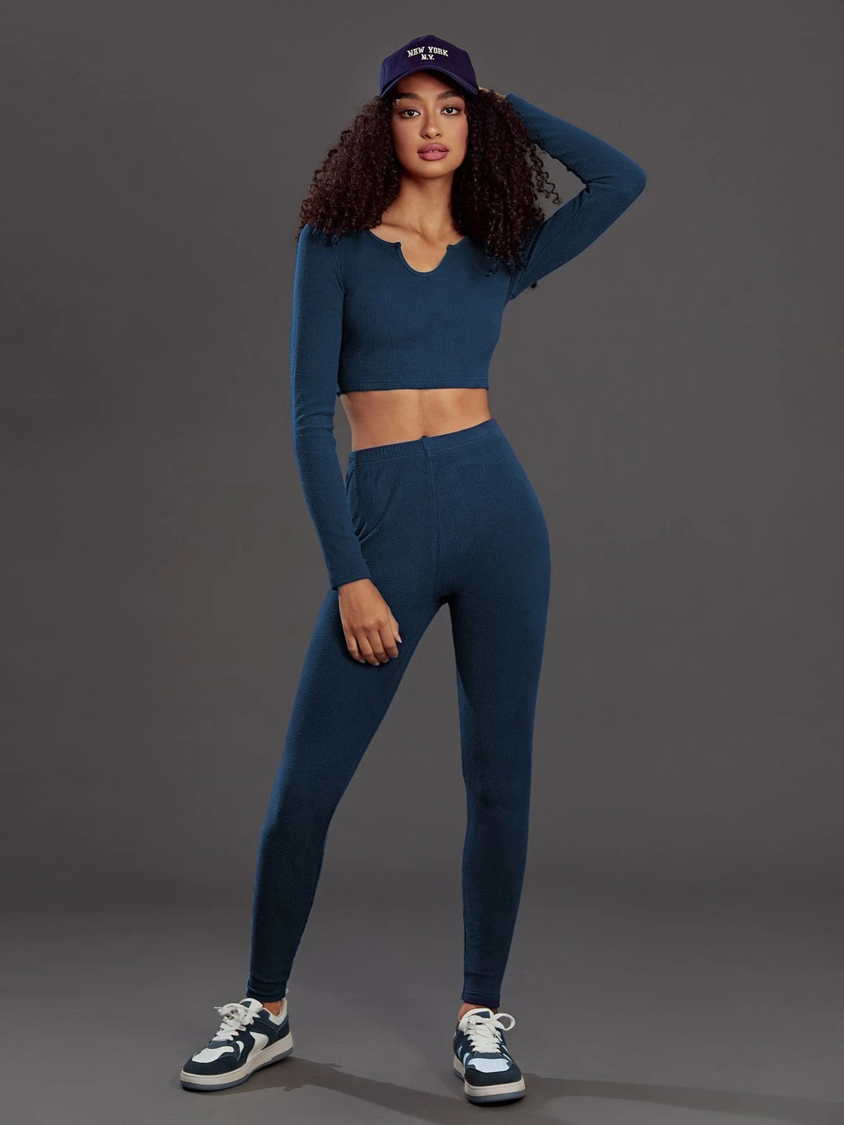 evolu Notched Neck Crop Tee & Leggings