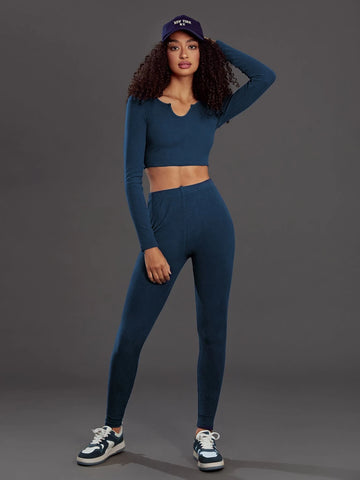 evolu Notched Neck Crop Tee & Leggings