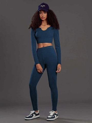 evolu Notched Neck Crop Tee & Leggings