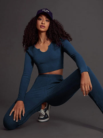 evolu Notched Neck Crop Tee & Leggings