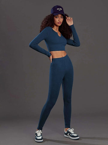 evolu Notched Neck Crop Tee & Leggings