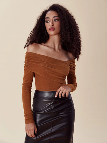 evolu Off Shoulder Ruched Detail Tee