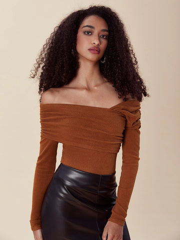 evolu Off Shoulder Ruched Detail Tee