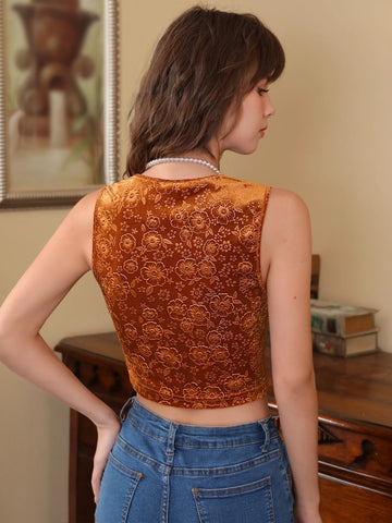 MOD Floral Jacquard Sweetheart Neck Tank Top