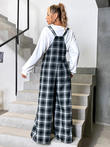 Plaid Print Overall Jumpsuit Without Tee