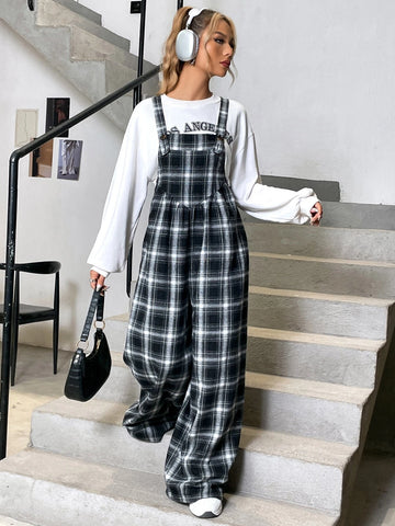Plaid Print Overall Jumpsuit Without Tee