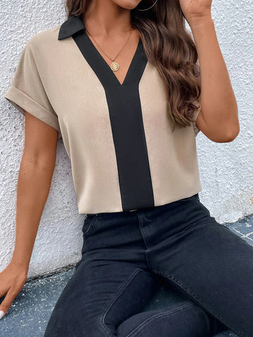 Colorblock Batwing Sleeve Blouse