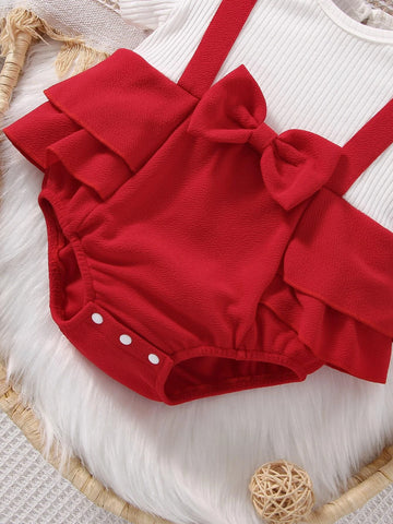 Baby Ruffle Trim Bow Front 2 In 1 Bodysuit & Headband