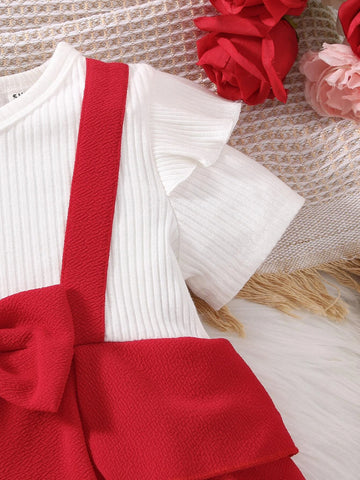 Baby Ruffle Trim Bow Front 2 In 1 Bodysuit & Headband