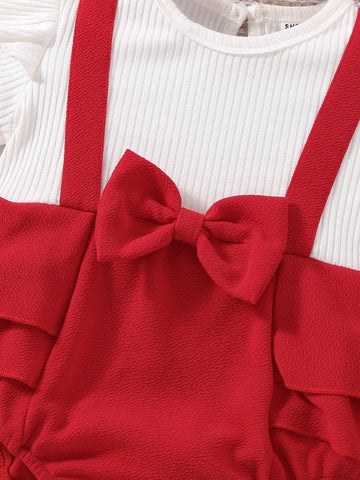 Baby Ruffle Trim Bow Front 2 In 1 Bodysuit & Headband