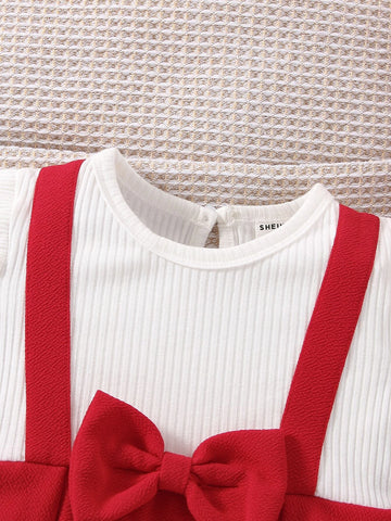 Baby Ruffle Trim Bow Front 2 In 1 Bodysuit & Headband