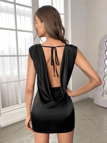 BAE Draped Tie Backless Satin Dress
