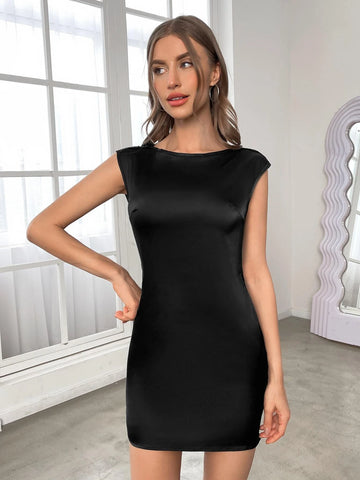 BAE Draped Tie Backless Satin Dress