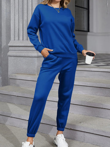 Solid Thermal Lined Pullover & Knot Front Sweatpants