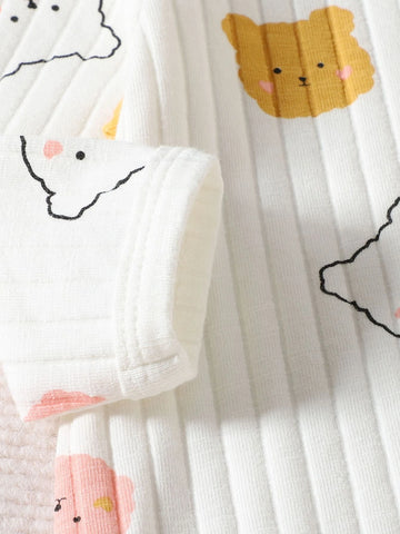 Baby 2pcs Cartoon Graphic Ribbed Knit Footed Sleepsuit