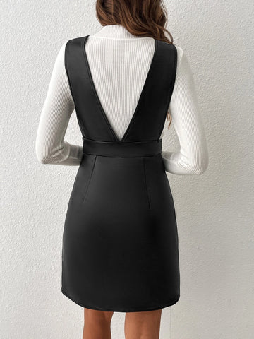 Zip Up PU Overall Dress Without Sweater