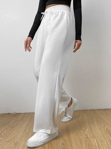 SXY Elastic Waist Tie Front Straight Leg Pants