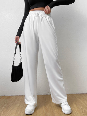 SXY Elastic Waist Tie Front Straight Leg Pants
