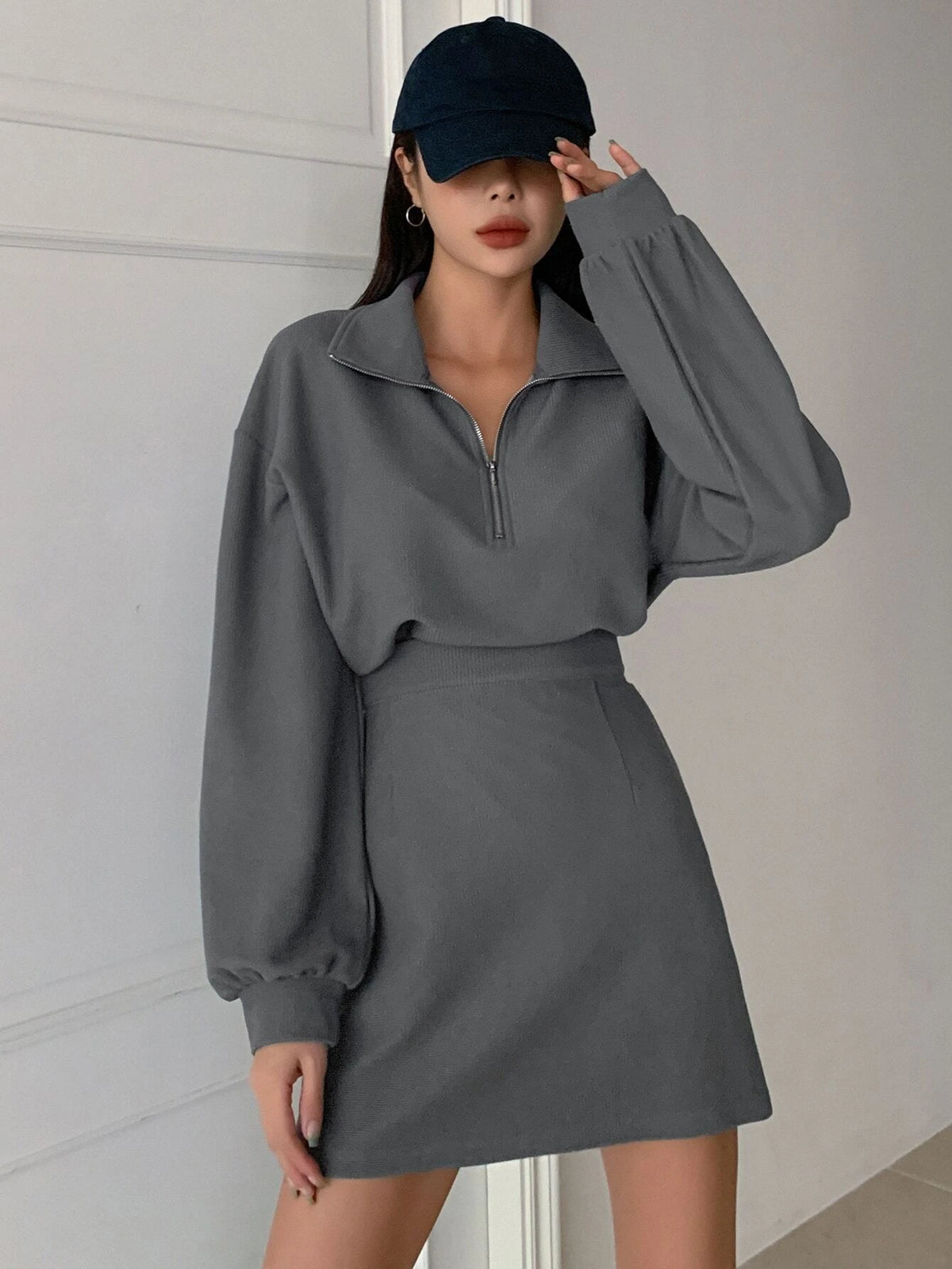 DAZY Half Zip Drop Shoulder Sweatshirt & Skirt