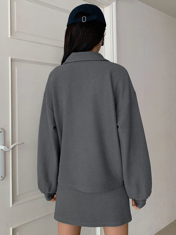 DAZY Half Zip Drop Shoulder Sweatshirt & Skirt