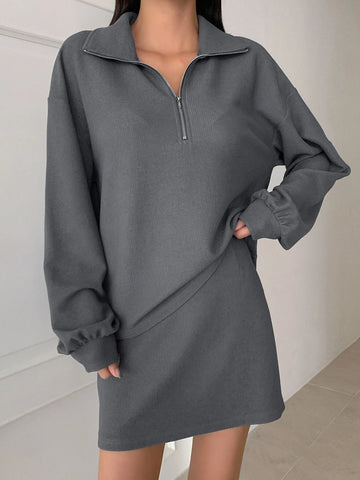 DAZY Half Zip Drop Shoulder Sweatshirt & Skirt