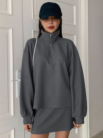 DAZY Half Zip Drop Shoulder Sweatshirt & Skirt