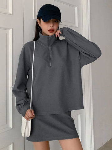 DAZY Half Zip Drop Shoulder Sweatshirt & Skirt