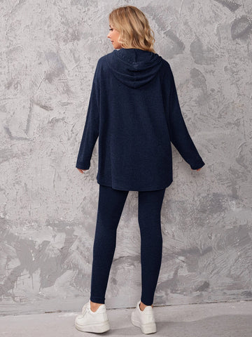 Drop Shoulder Ribbed Hooded Top & Leggings Set
